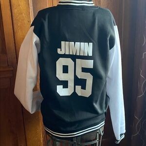 BTS Jimin Black and White Varsity Jacket - Unbranded